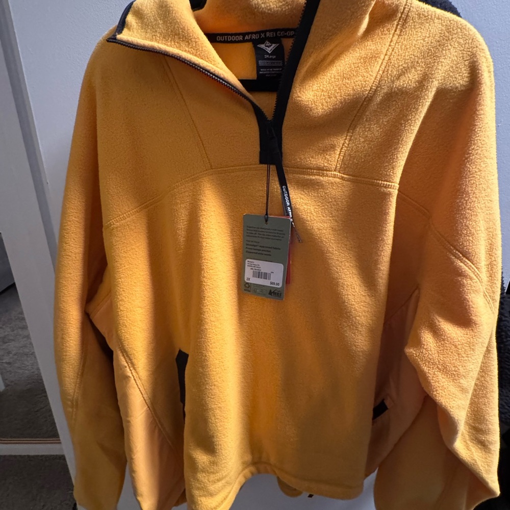 OUTDOOR AFRO X REI | yellow quarter zip pullover with side zippers. NWT.